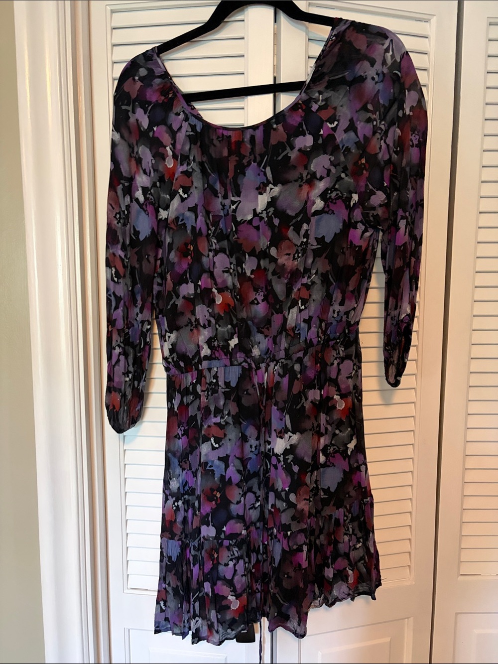 Bella Dahl Purple Floral Scoop-Neck Long Sleeve Dress